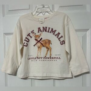 ZARA Girl’s Deer Coquette Bow Long Sleeve Graphic Tee Shirt NWT Size 4